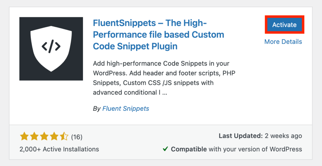 FluentSnippets: attiva il plug-in