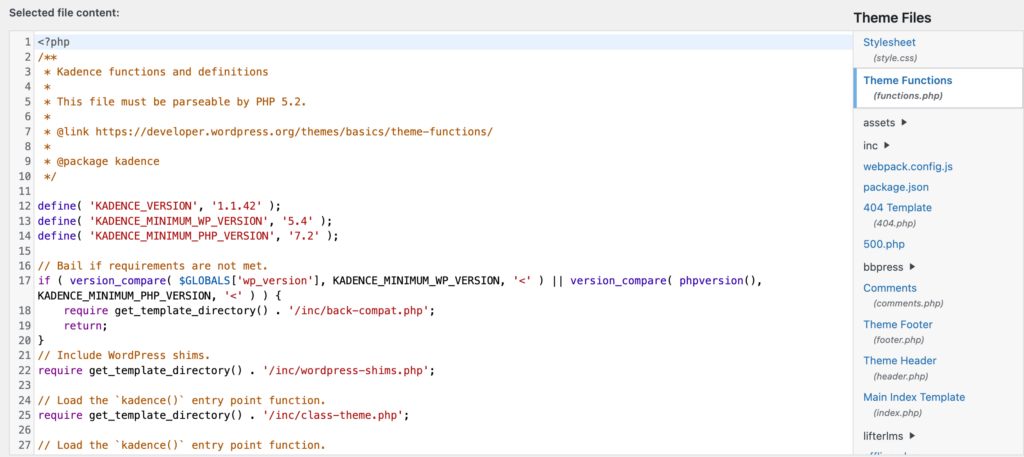 esempio di Functions.php