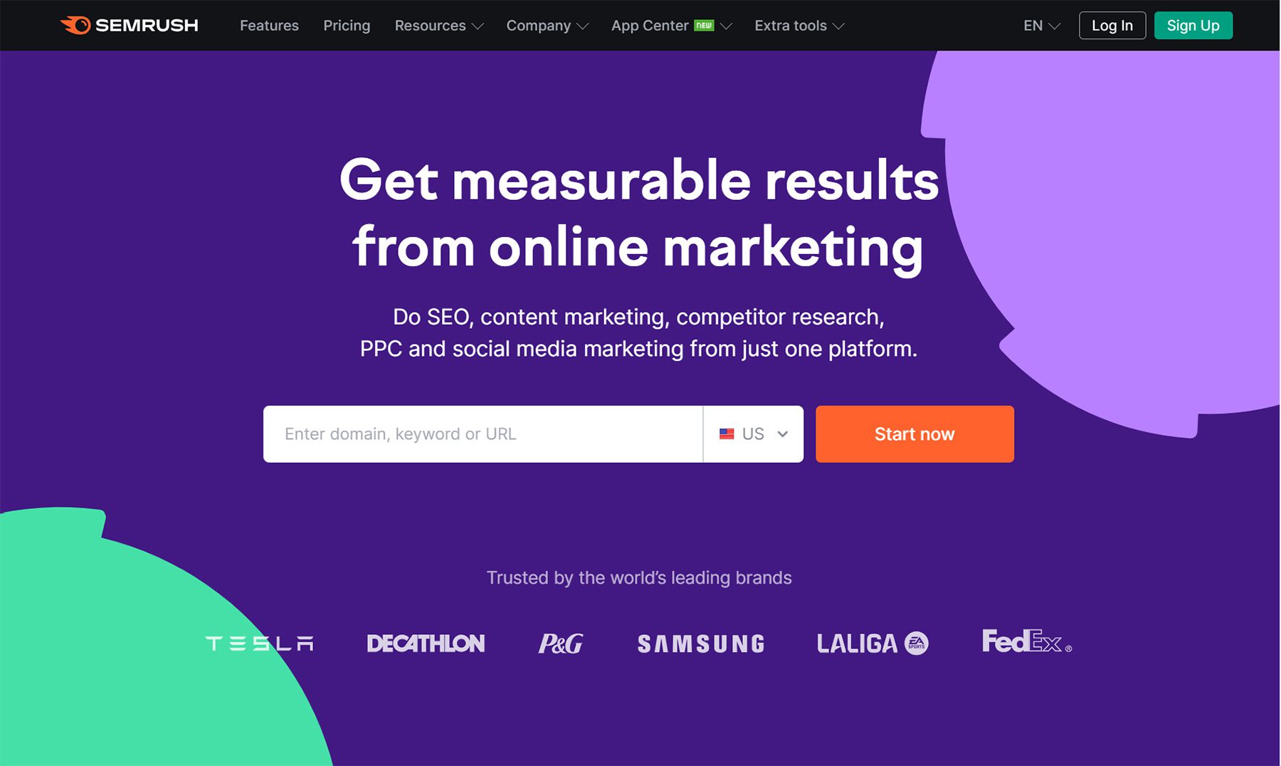 screenshot della home page di semrush