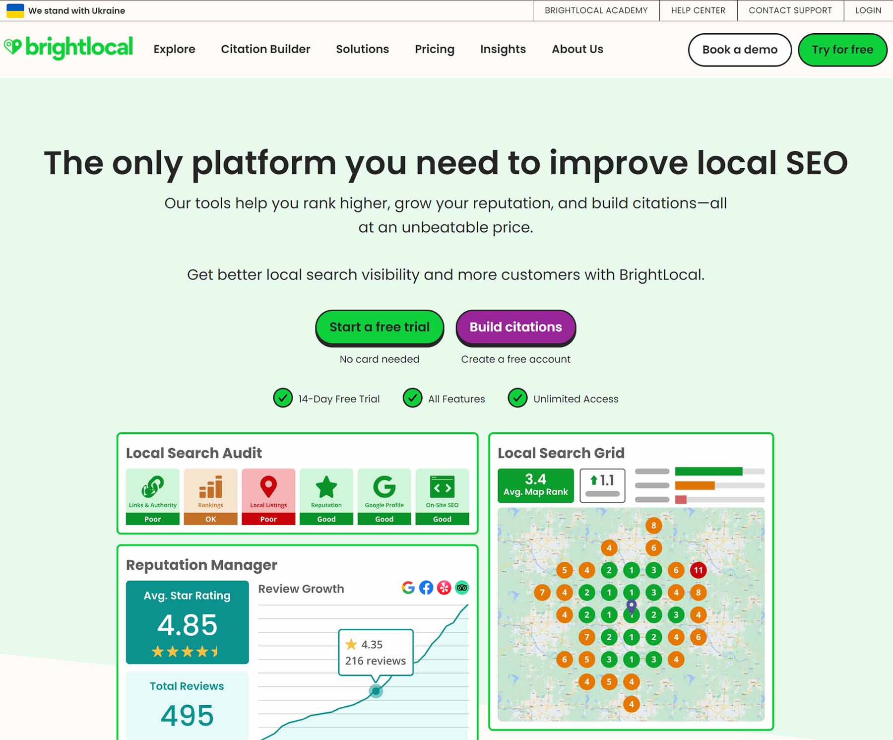 screenshot del sito web BrightLocal