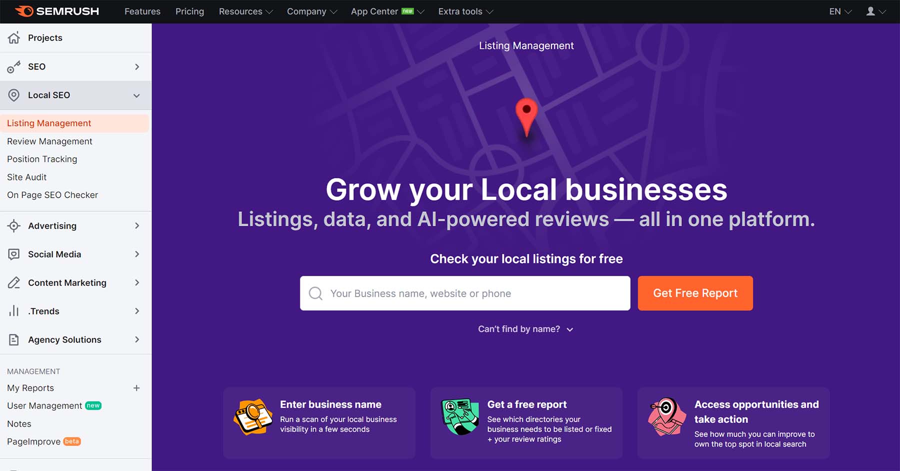 screenshot della funzionalità di gestione delle inserzioni di semrush