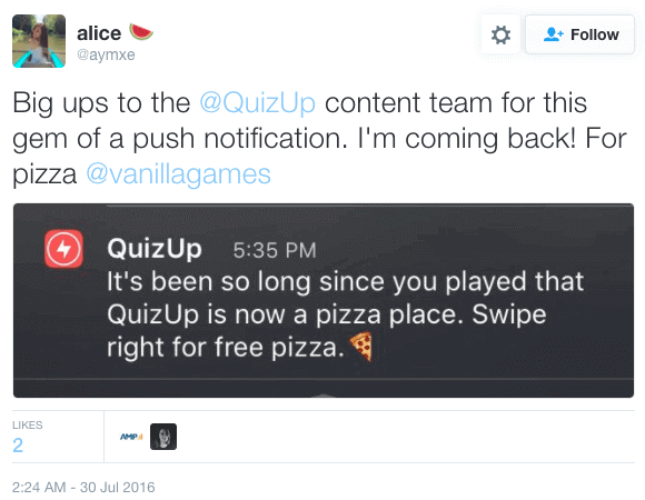 Quizup ベストアプリのプッシュ通知