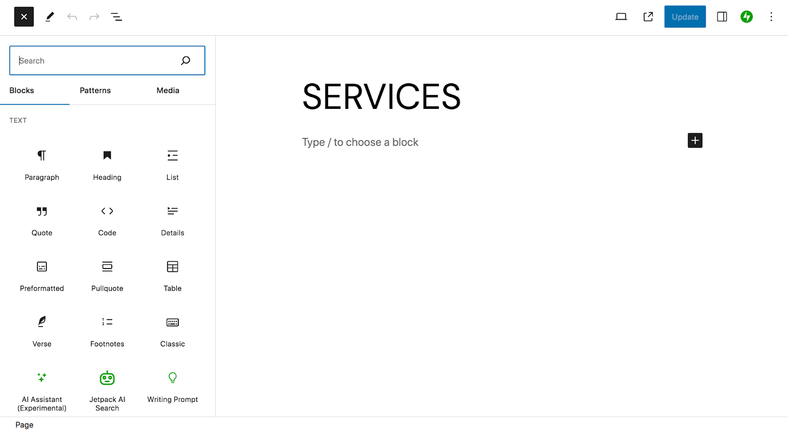 użycie edytora bloków WordPress do utworzenia strony