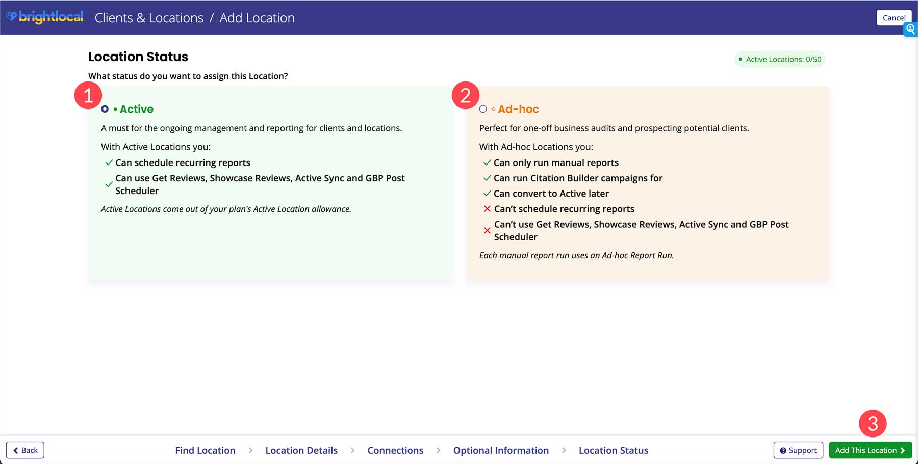 Configuración de ubicación Brightlocal