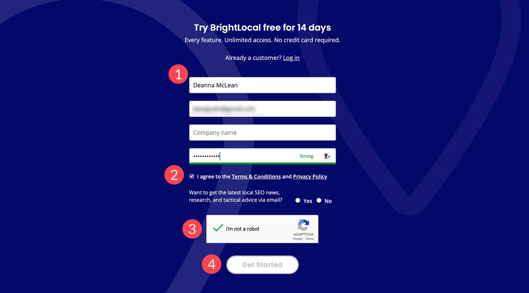 Crear cuenta Brightlocal
