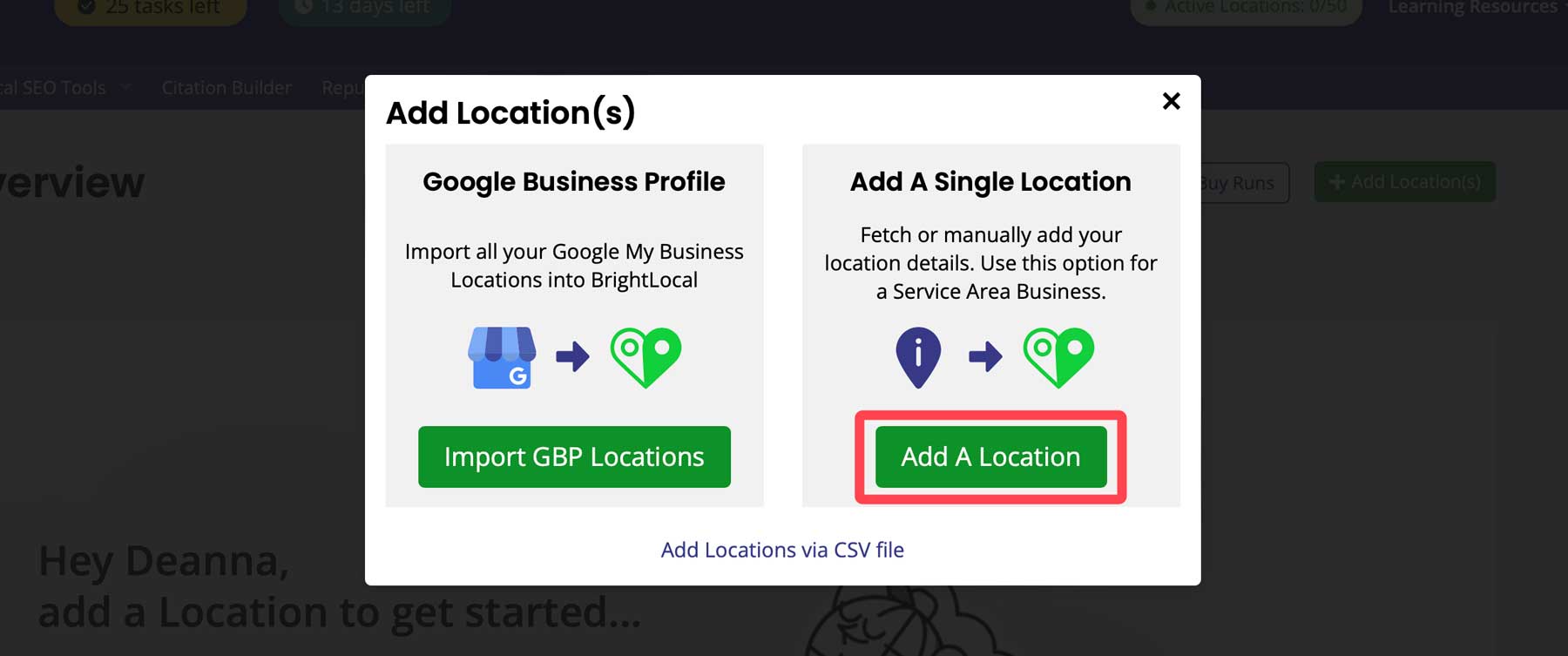 Agregar ubicación Brightlocal