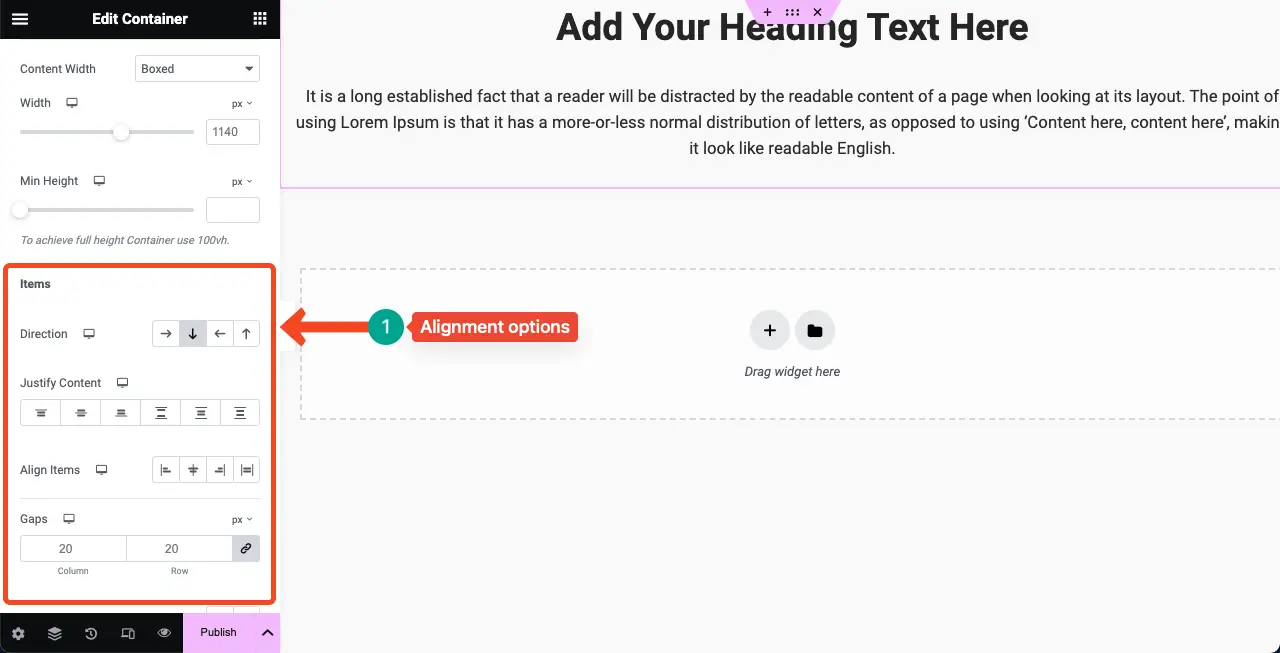 Flexbox controls and alignment in Elementor