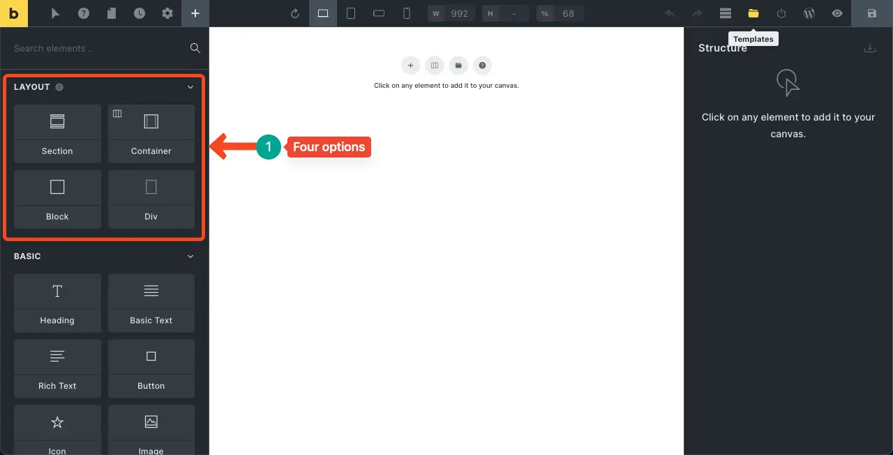 Bricks Builder 대 Elementor Pro - 어느 것이 더 낫습니까 3 Layout options in Bricks Builder