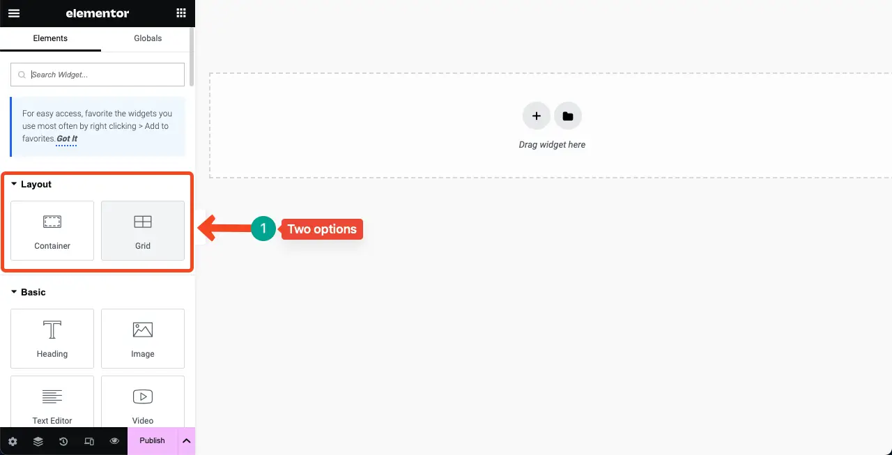 Bricks Builder 대 Elementor Pro - 어느 것이 더 낫습니까 4 Layout options in Elementor