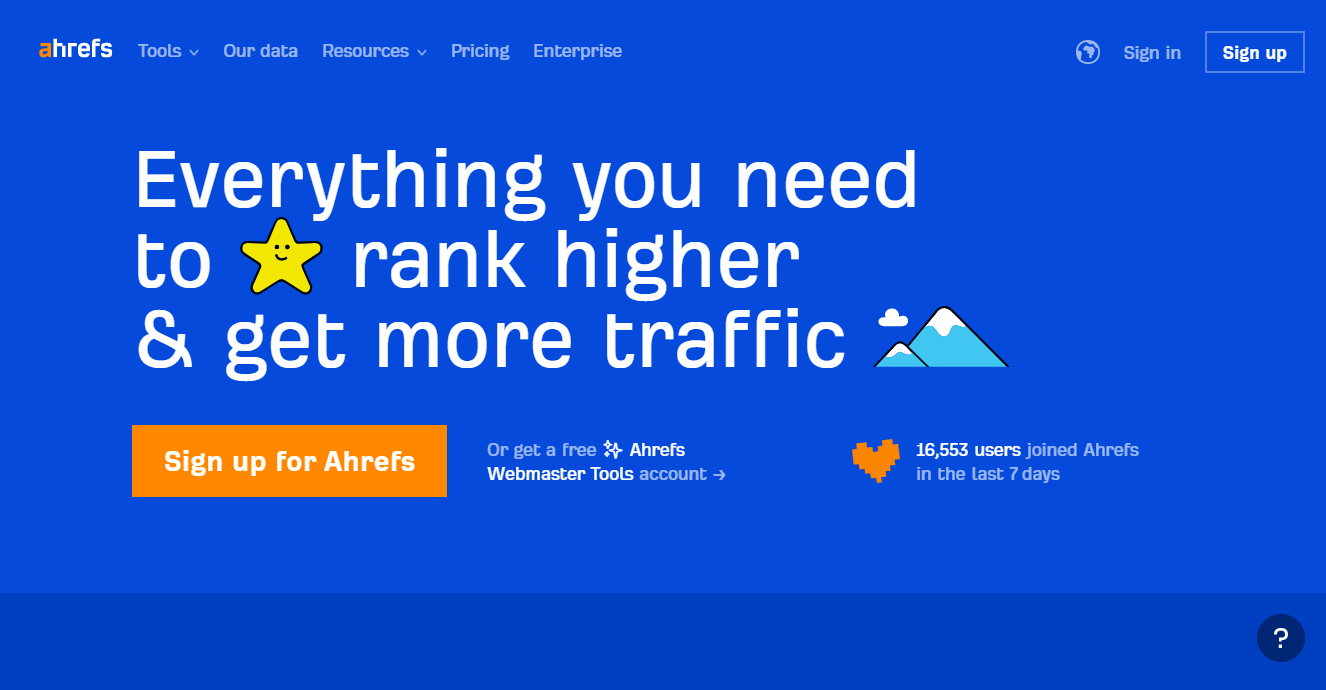 Página de inicio de Ahrefs.