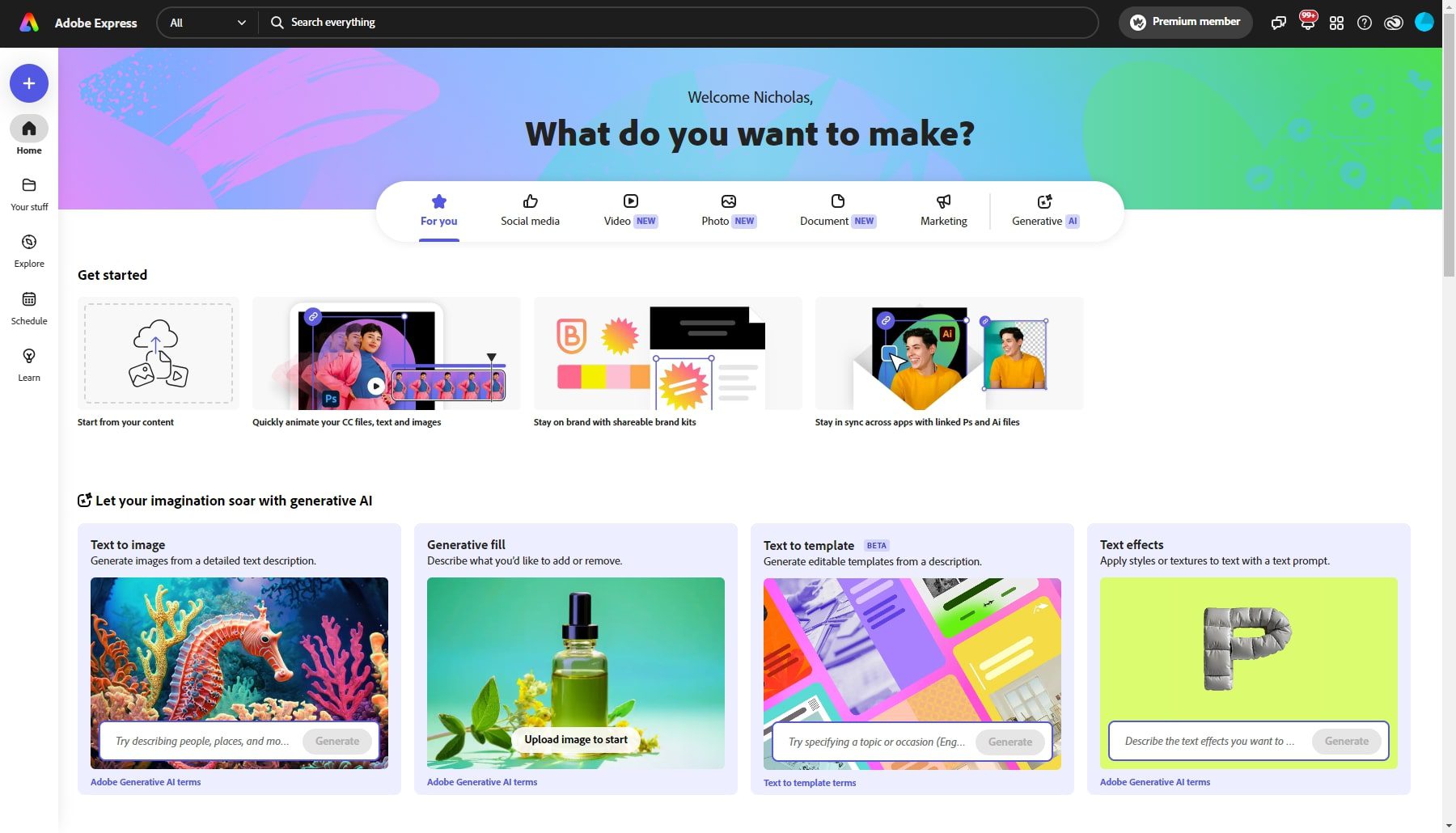 adobe Express 用户界面
