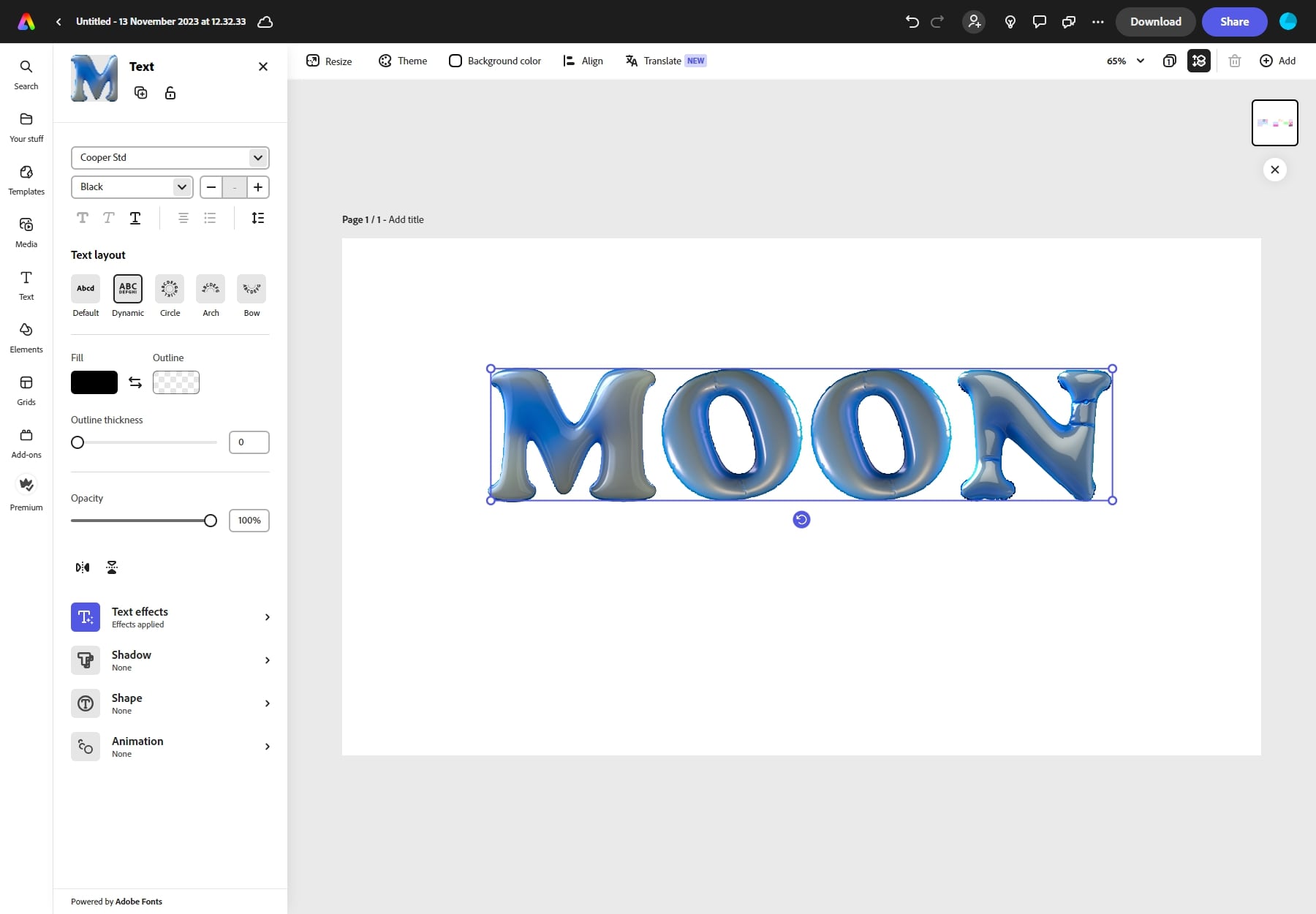 adobe Express 文本效果