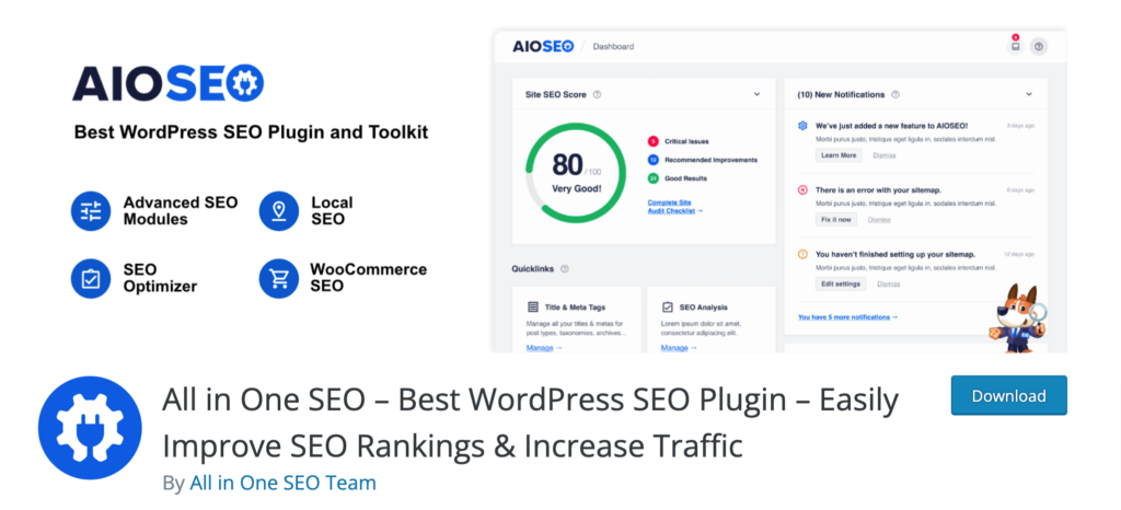 Ceci est une capture d'écran du plugin All in One SEO