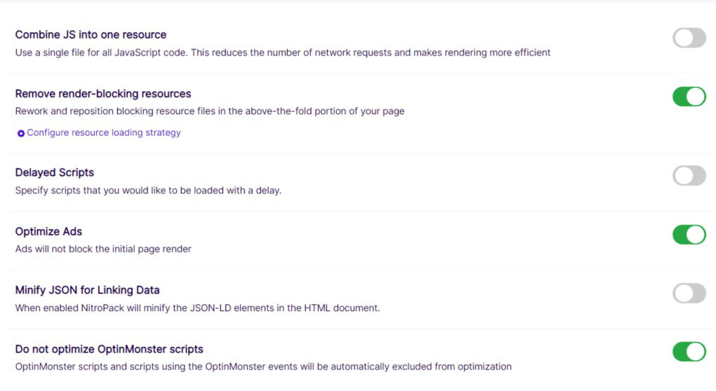 Configuración de optimización del código de anuncios de NitroPack