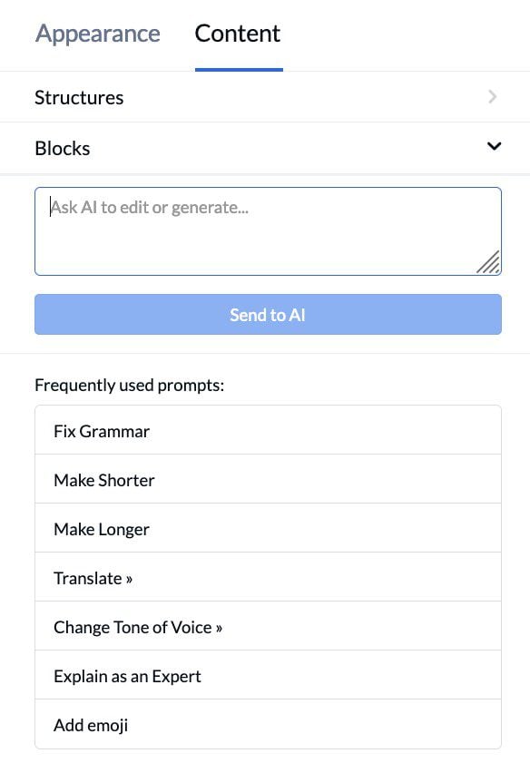 Escritor de IA dentro de Tidio Email Builder