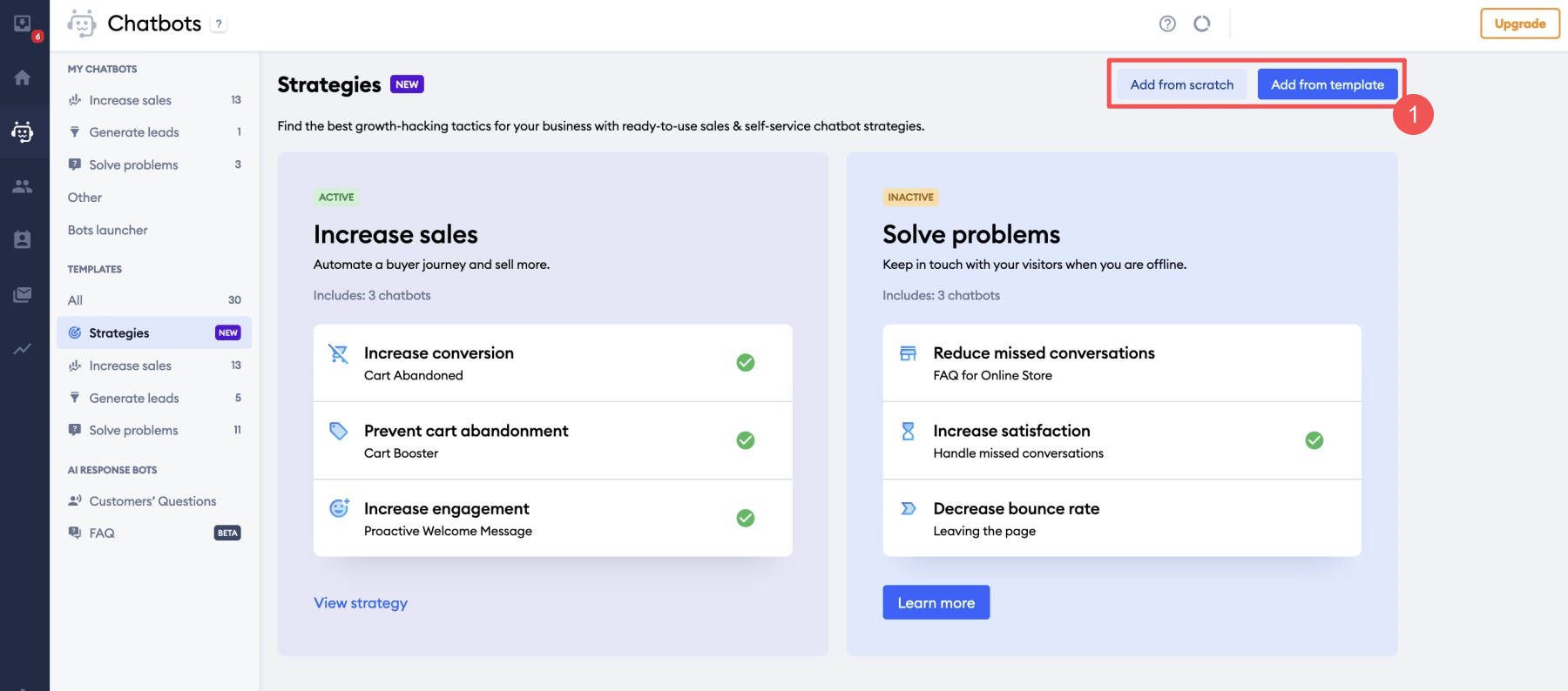 Crear un nuevo chatbot mediante estrategia