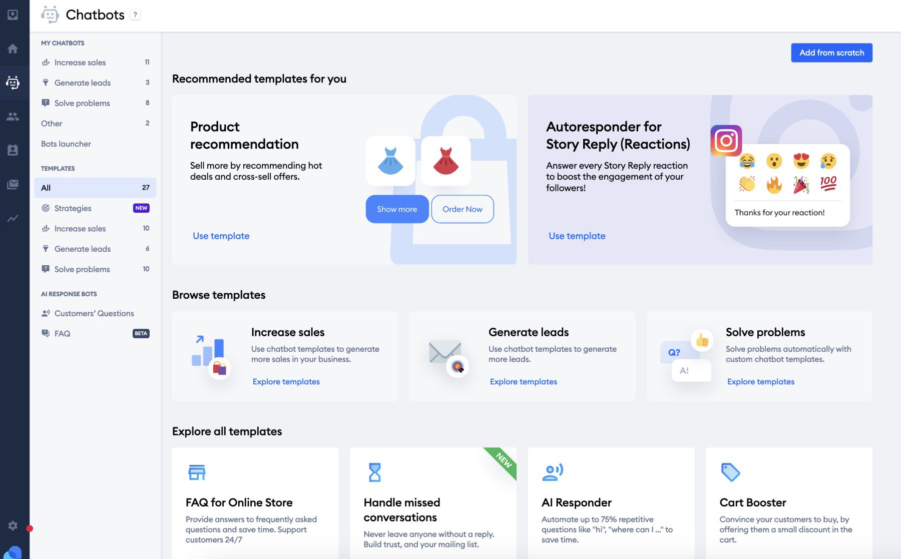 Plantillas recomendadas para chatbots