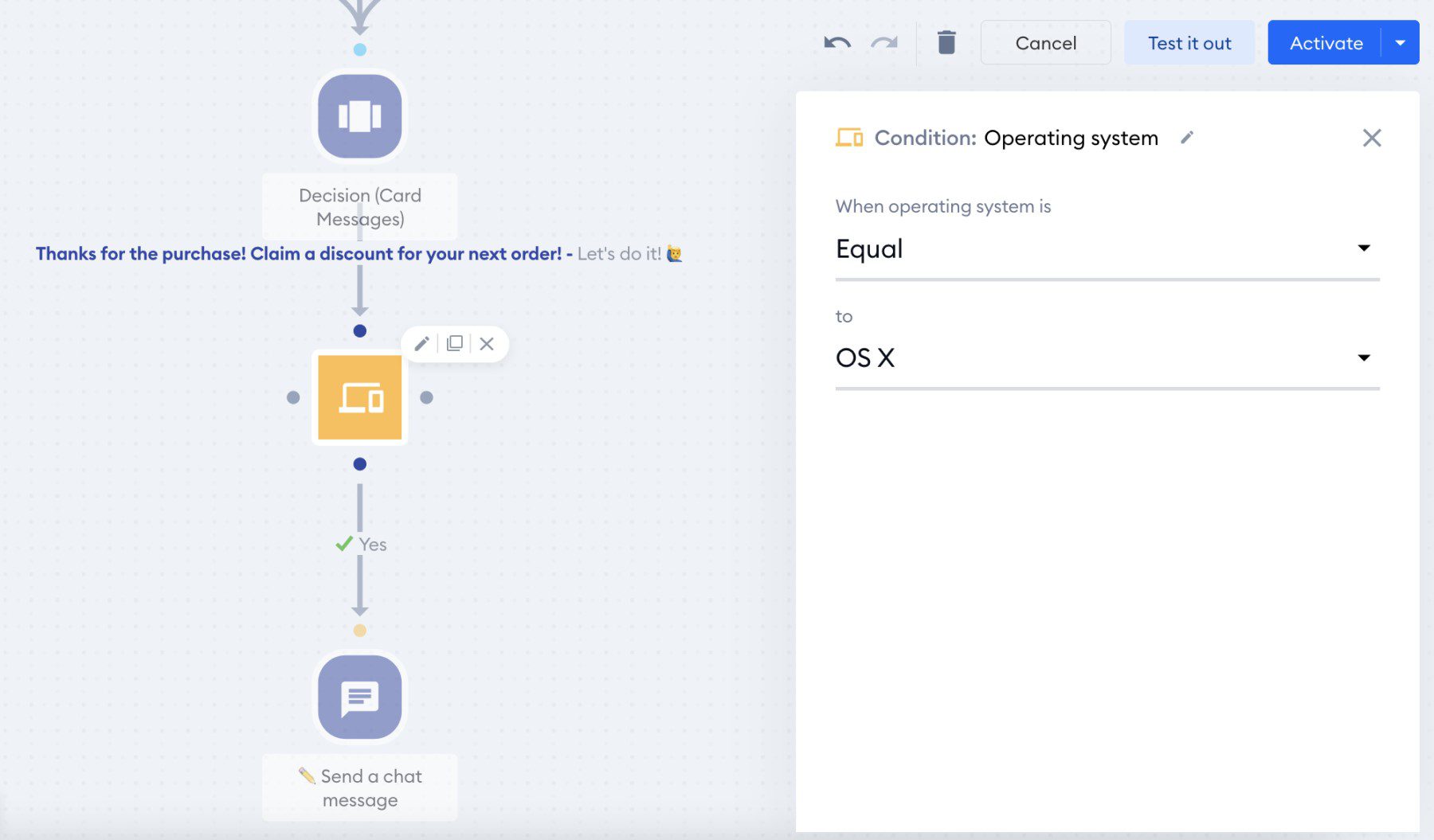 Lógica de reglas de condiciones de visualización de Tidio Chatbot