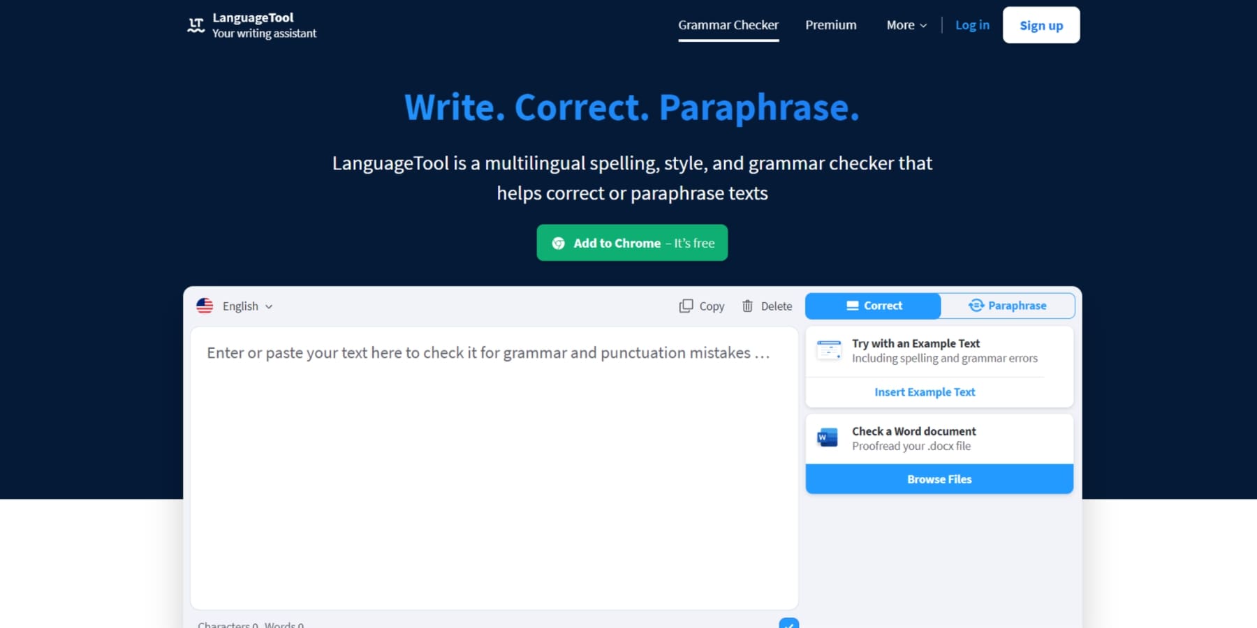 Zrzut ekranu strony głównej LanguageTool
