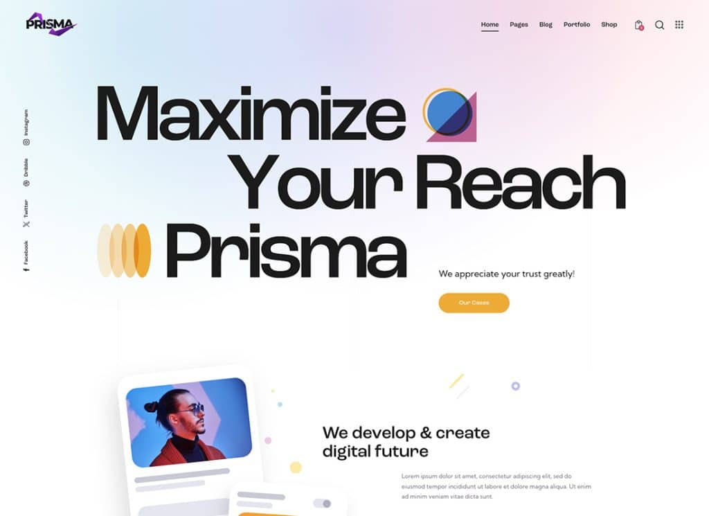 Prisma - ธีมสตาร์ทอัพดิจิทัลและแอป WordPress
