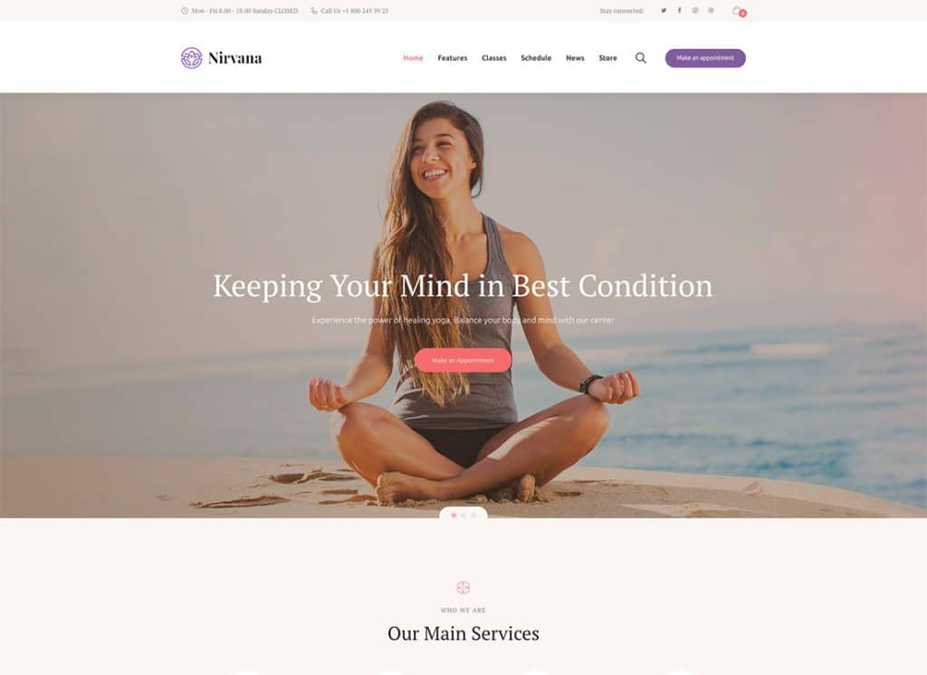 Nirvana - Tema de WordPress para estudio de yoga y gimnasio