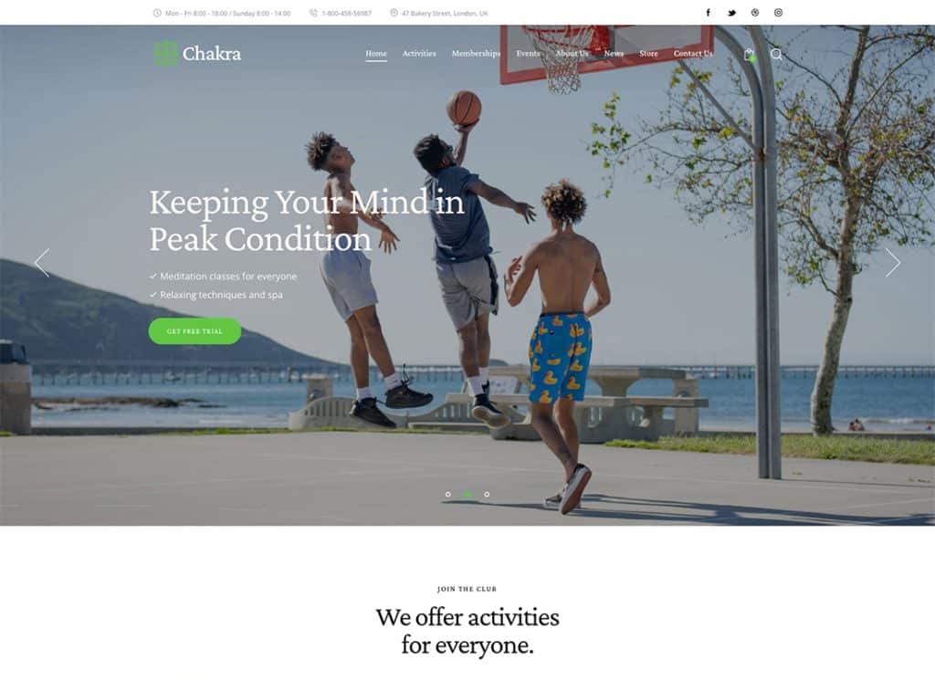 Chakra - Tema de WordPress para centro de ocio y retiro de yoga