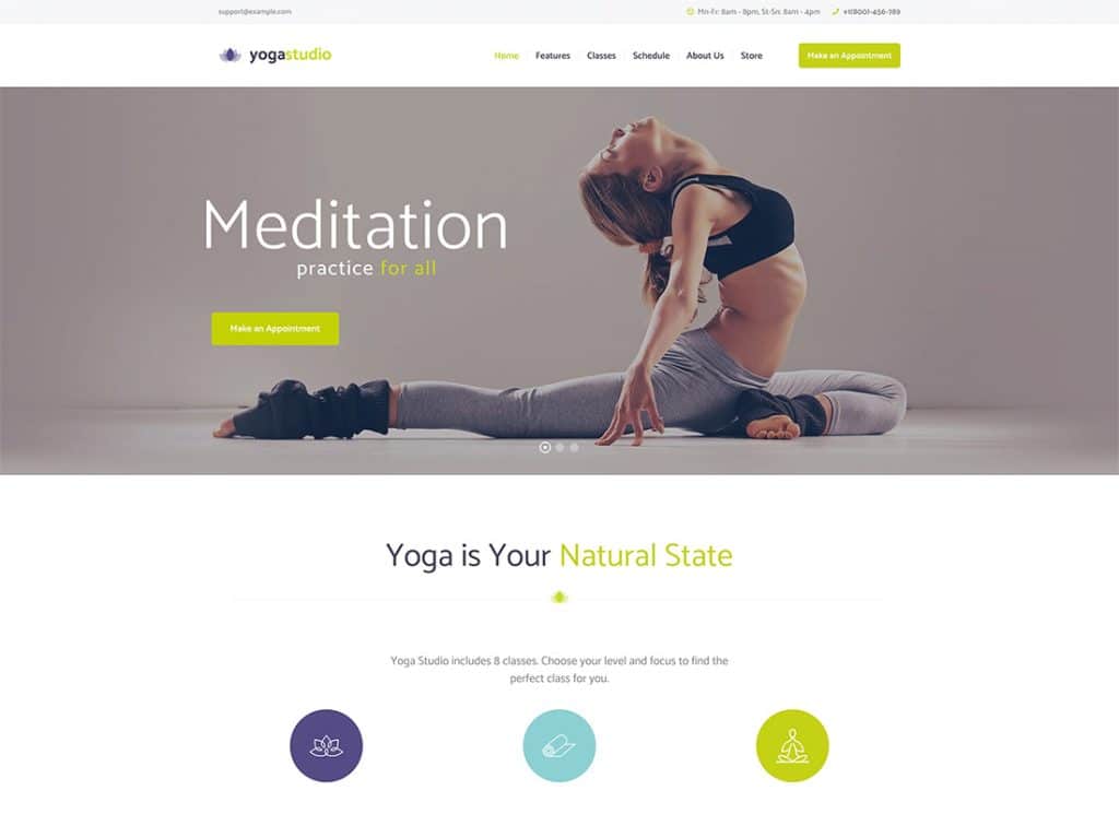 Tema de WordPress para yogastudio, gimnasio y atención médica