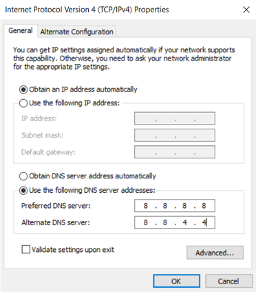 Come correggere l'errore DNS_PROBE_FINISHED_NXDOMAIN? 12 DNS server address