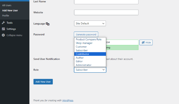 如何在 WordPress 网站中添加新用户 6 Contributor
