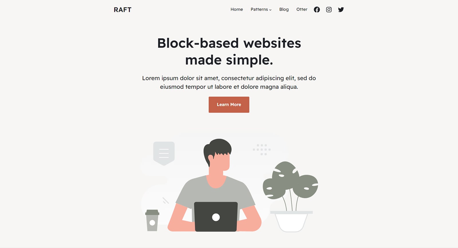 Raft 的插圖，響應式 WordPress 塊主題之一。