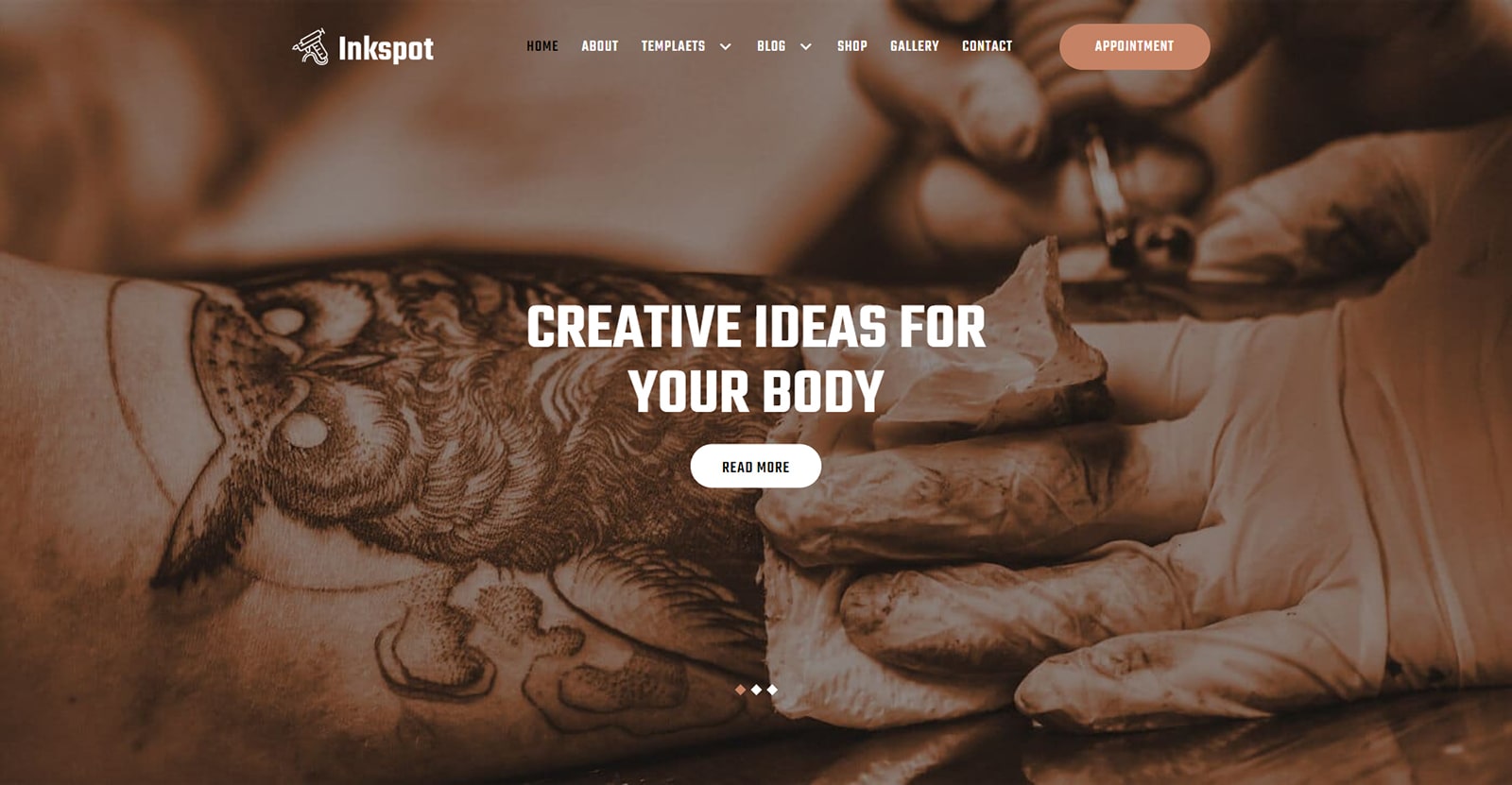 Inkspot FSE 的圖形，安全的 WordPress 塊主題之一。