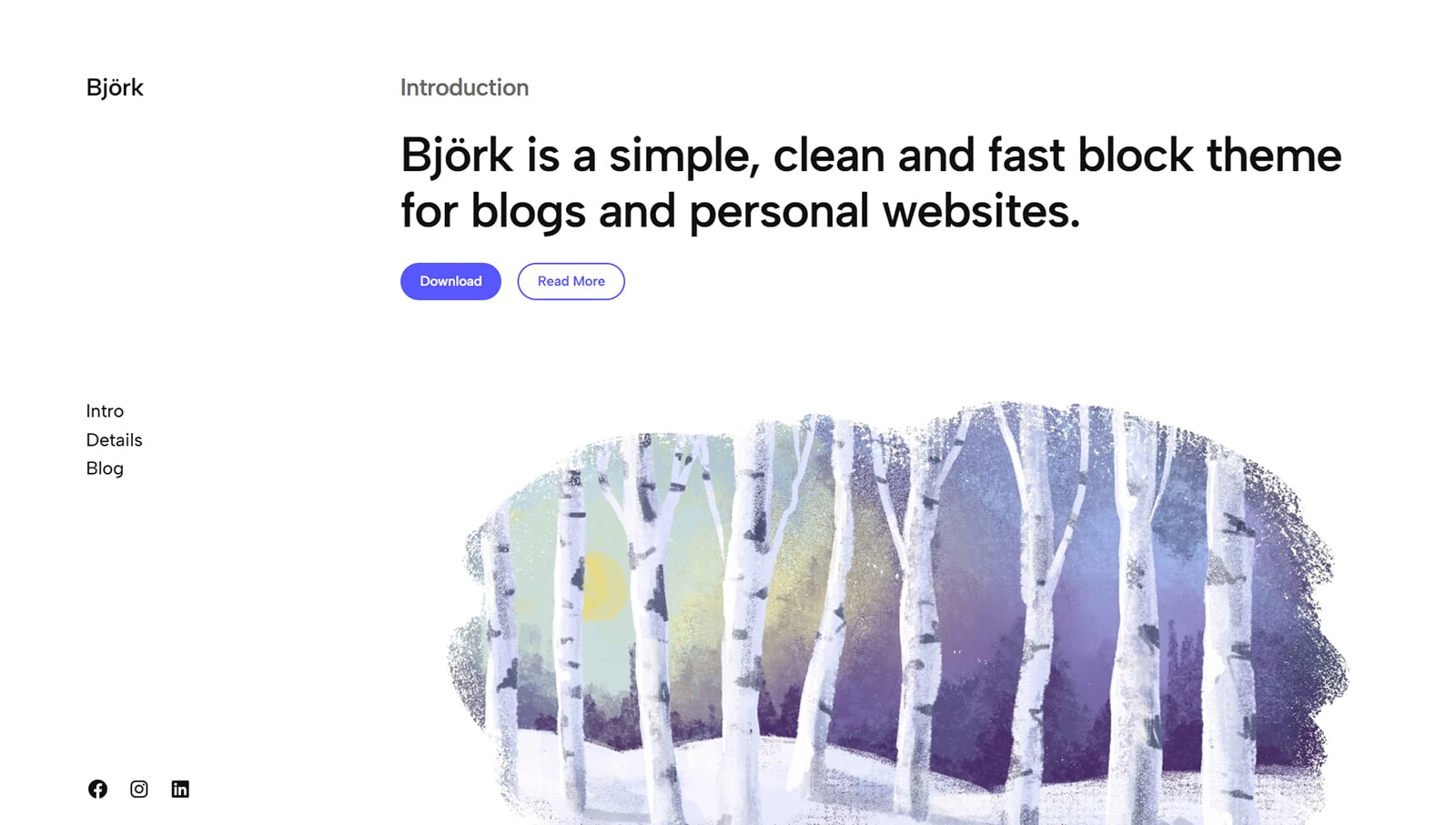 Portrait of Bjork，WordPress 的創意 FSE 主題。