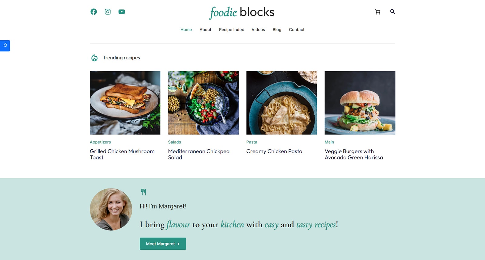 Foodie Blocks 的視覺效果，免費且完全可自訂的 WordPress 區塊主題之一。