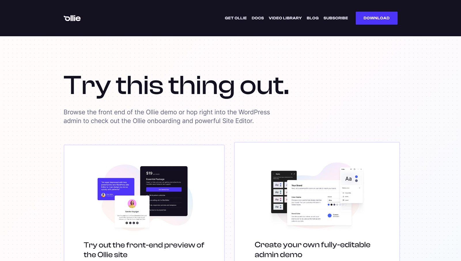 Ollie 的圖片，現代 WordPress 塊主題之一。