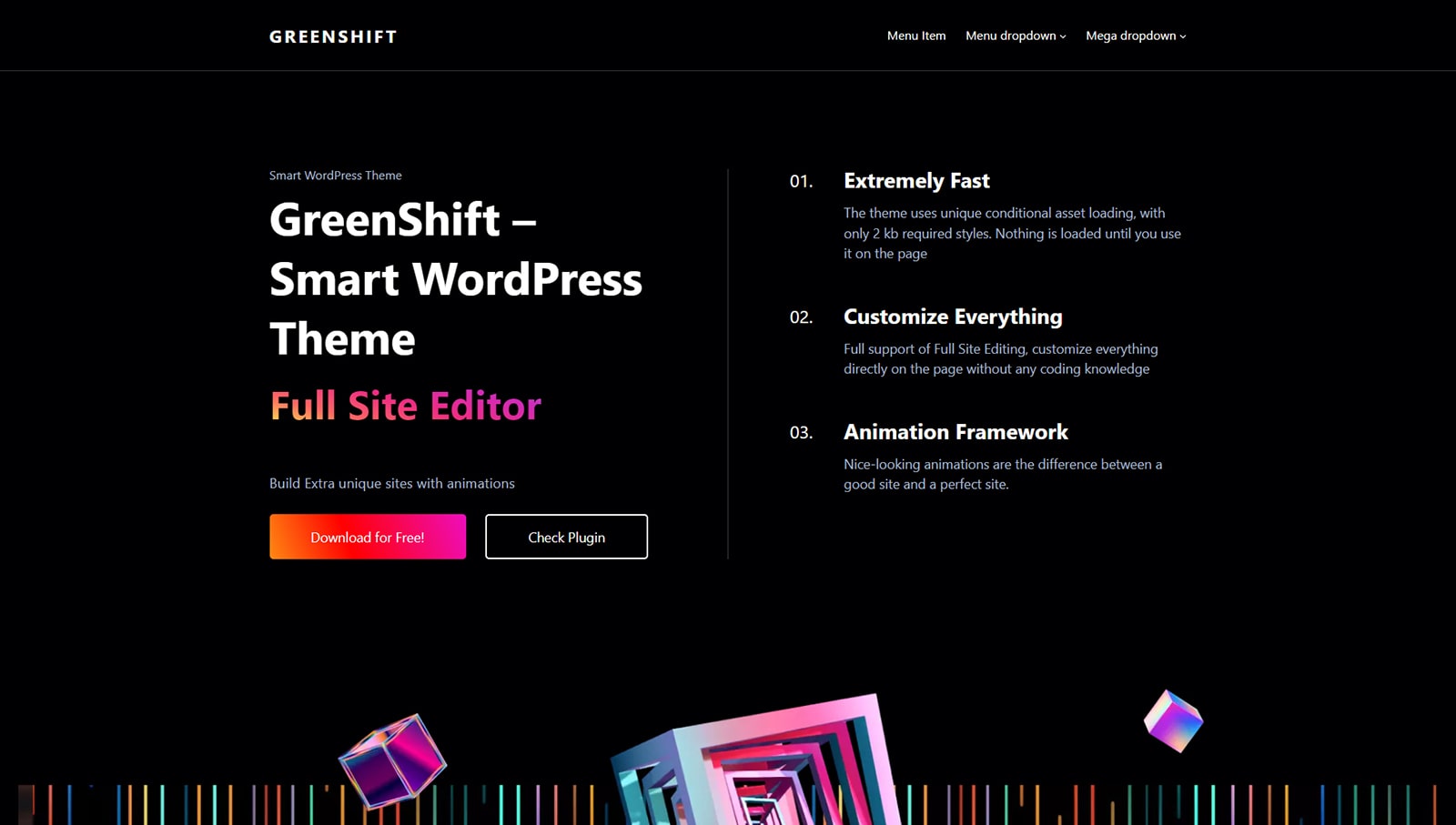 Greenshift 的渲染，這是一個用於 FSE 體驗的快速載入 WordPress 主題。