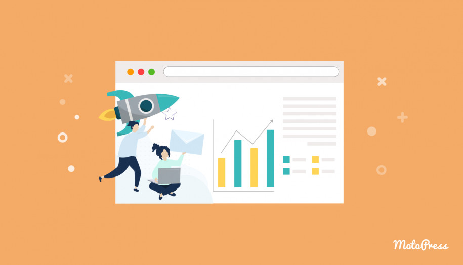 適用於數位代理網站的最佳 WordPress 主題的圖像，帶有橙色背景的資訊圖表。