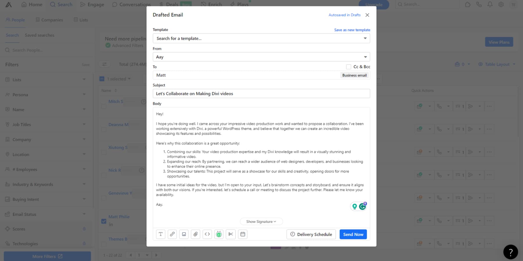 Una captura de pantalla de la función de correo electrónico de Apollo.