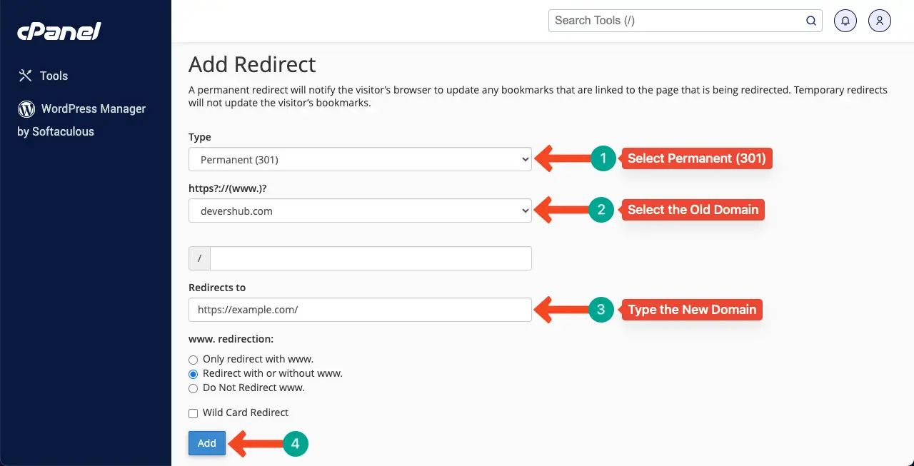 Set Permanent (301) redirect