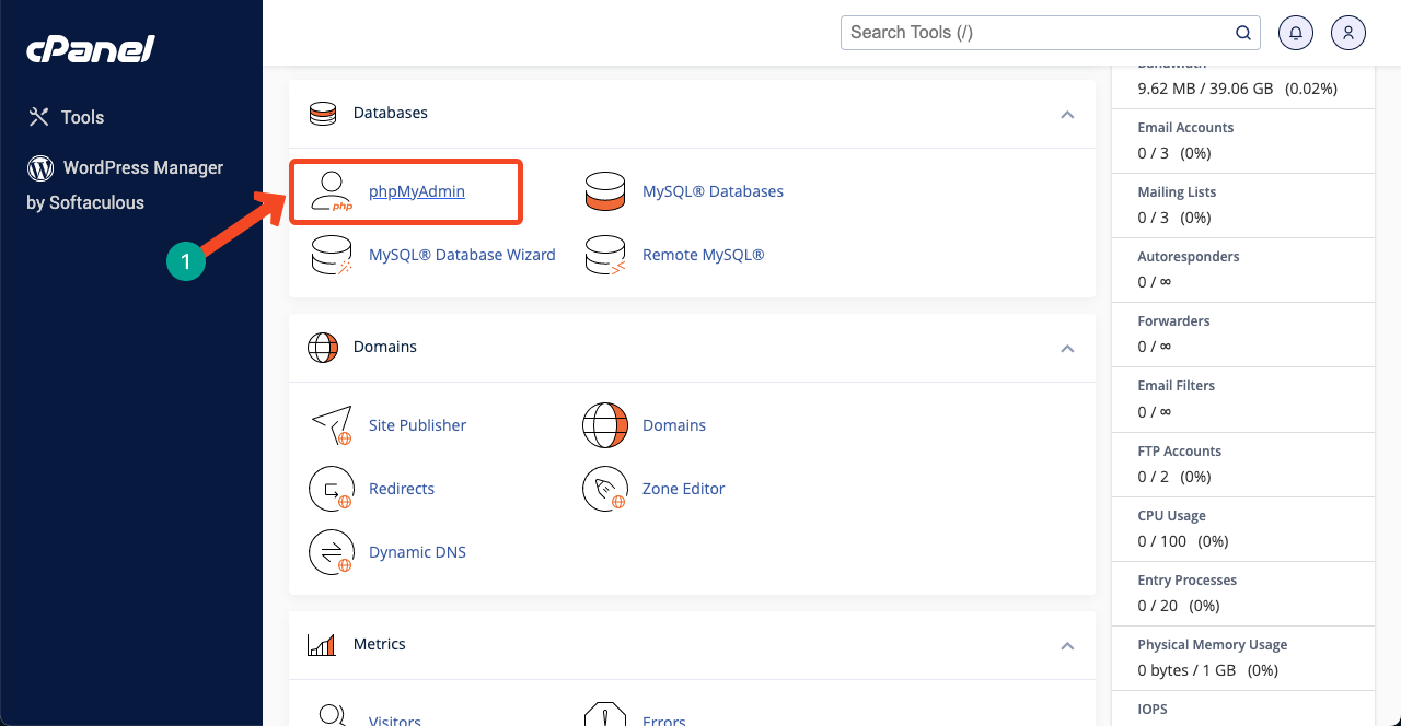 Cum să redirecționați un domeniu vechi către un domeniu nou după clonare și migrare 2 Go to phpMyAdmin