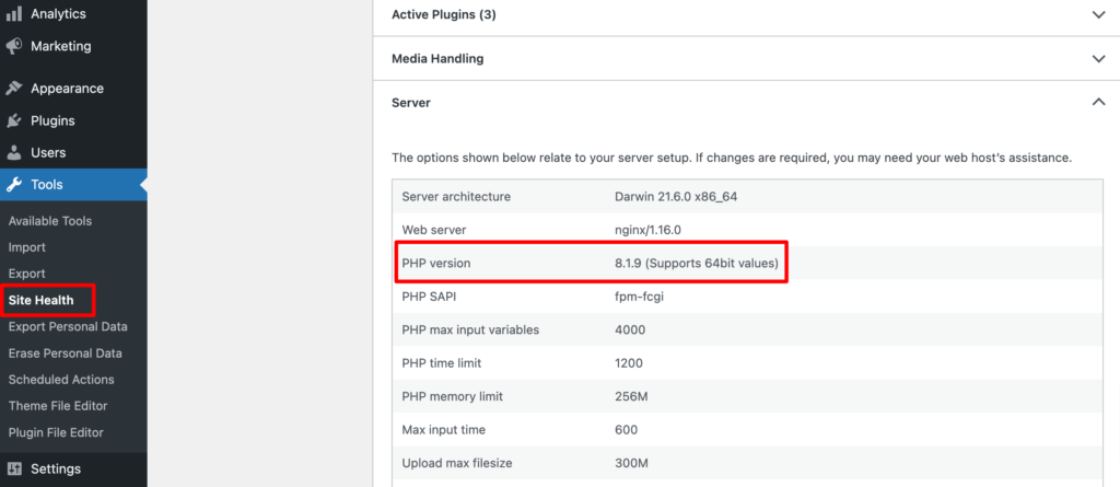 此图显示了 WordPress 网站的 PHP 版本