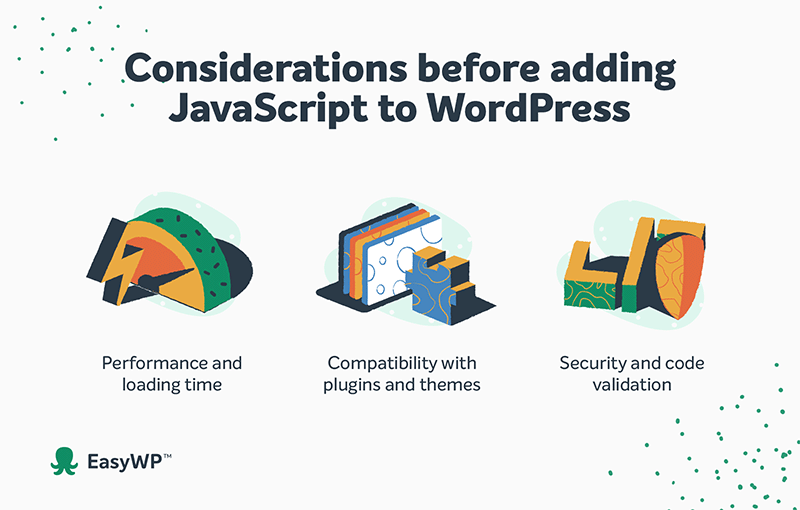 將 JavaScript 新增至 WordPress 之前需要考慮的事項的資訊圖