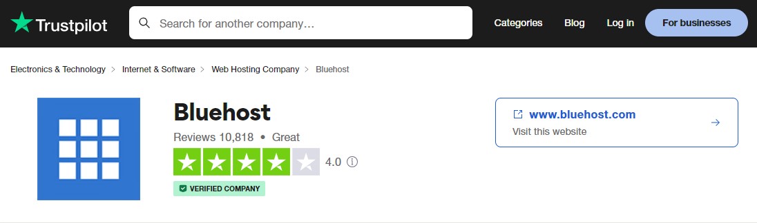 การให้คะแนน Bluehost Trustpilot