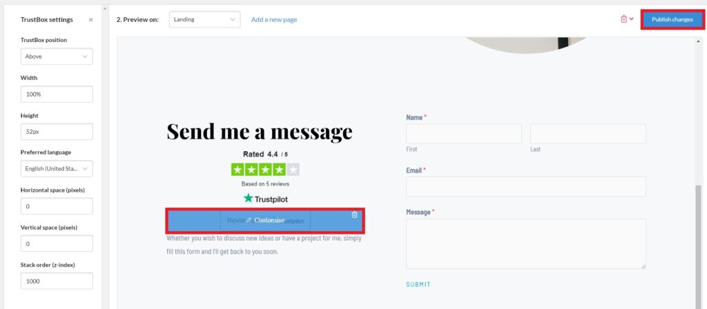 dostosuj i opublikuj zmiany, osadzaj recenzje Trustpilot w WordPress