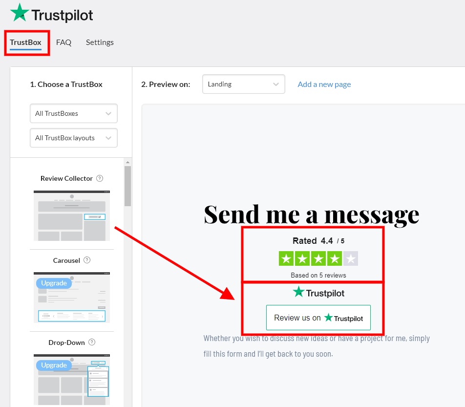 Widżety Trustbox osadzają recenzje Trustpilot w WordPress