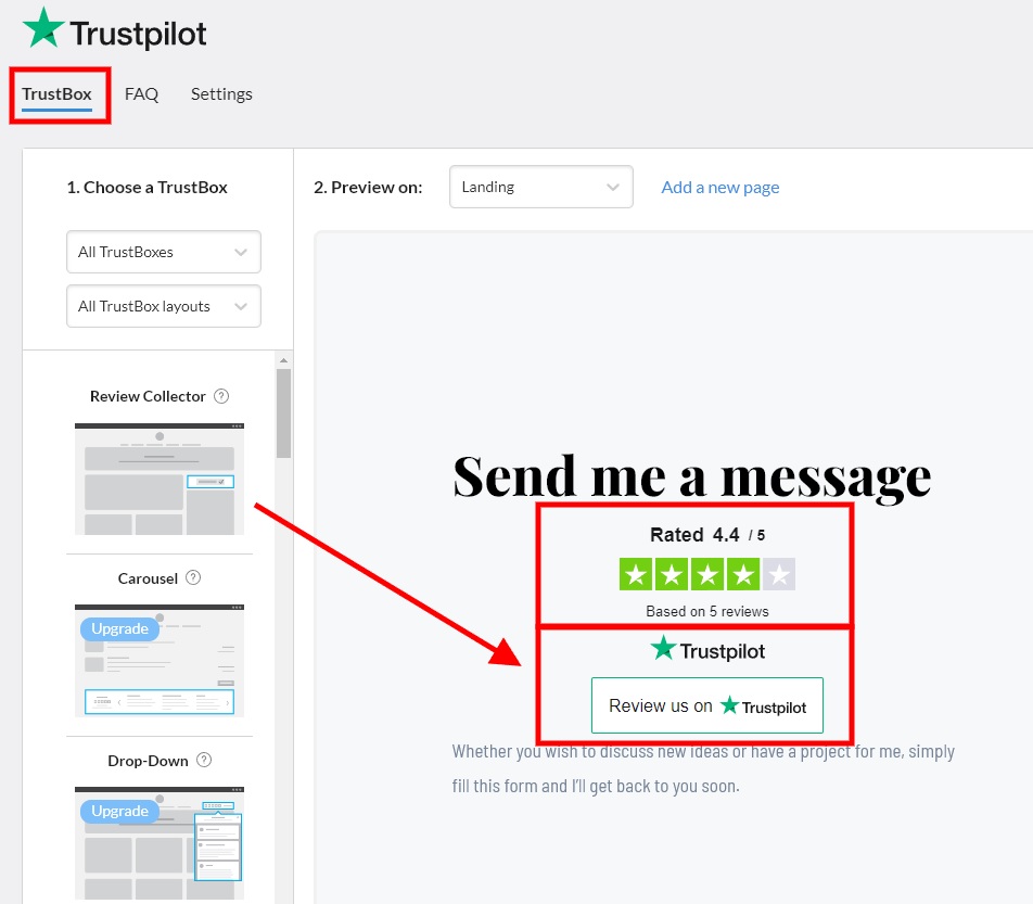 วิดเจ็ต Trustbox ฝังบทวิจารณ์ Trustpilot ใน WordPress