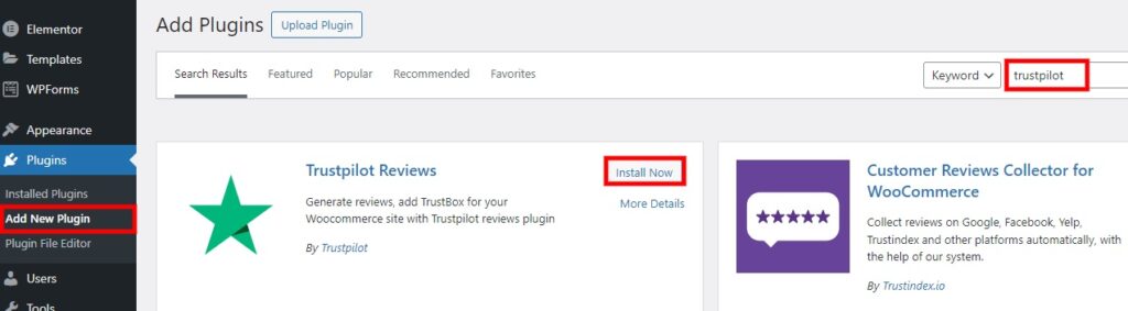 installa il plugin incorpora le recensioni di Trustpilot in WordPress