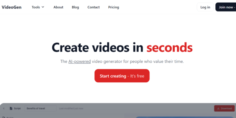 8+ Alat Pembuat Video AI Gratis Terbaik di tahun 2024 2 VideoGen AI Video Generator