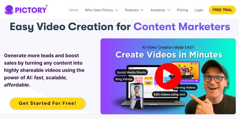 8+ Alat Pembuat Video AI Gratis Terbaik di tahun 2024 6 Pictory Easy Video Creation For Content Marketers