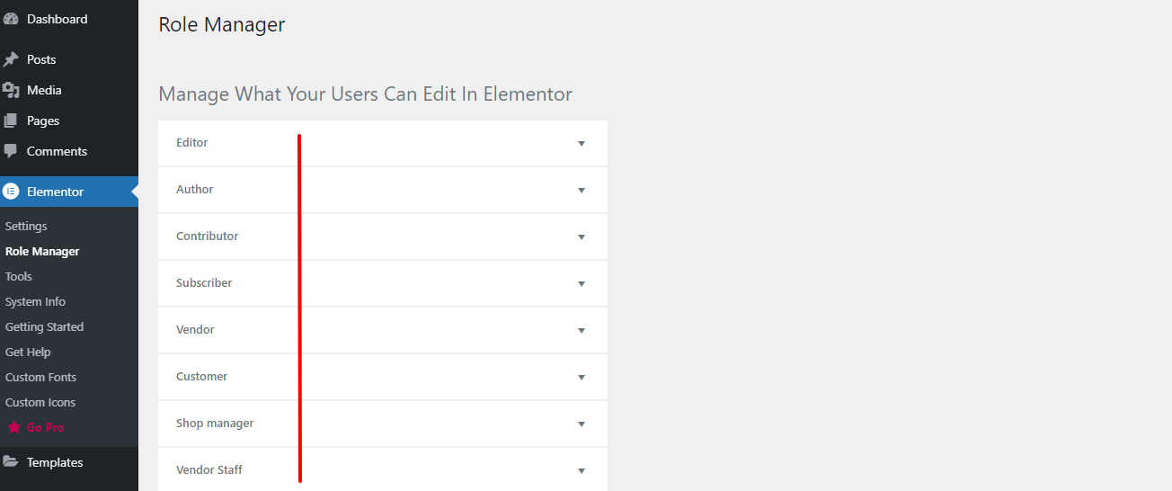 Elementor role manager