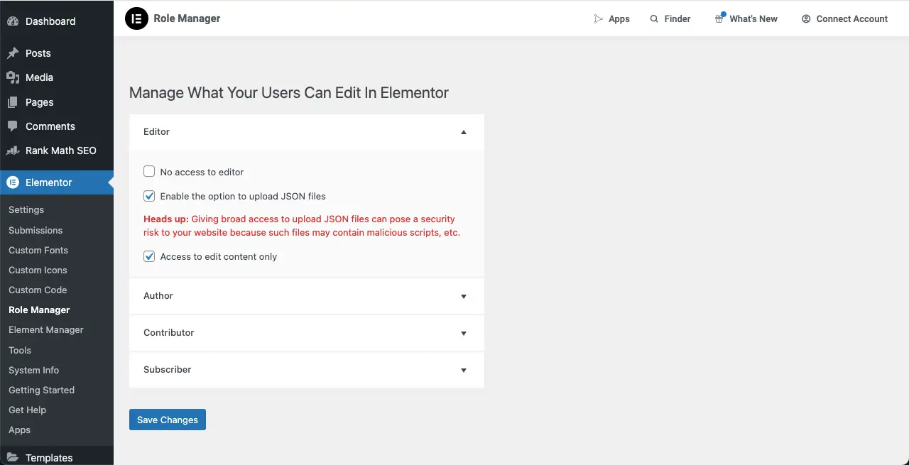 Manage access and roles with Elementor